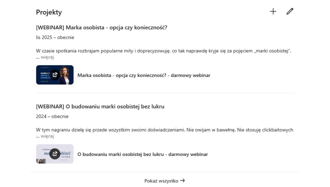 Jak stworzyć dobry profil na LinkedIn? - Sekcja Projekty kreatywnie