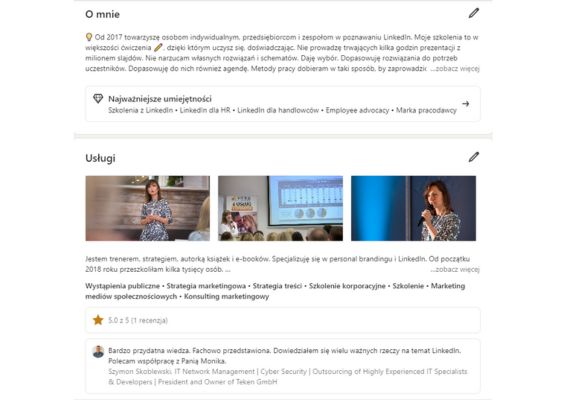 Obrazek pokazuje przykład dobrze opracowanego profilu na LinkedIn